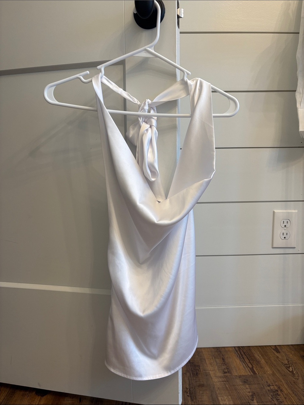 White Halter or strapless Satin top with Cowl Neck